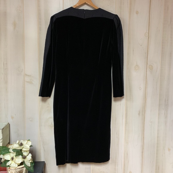 Louis Feraud Black Silk Velvet Wool Midi Dress 14 - Picture 2 of 7